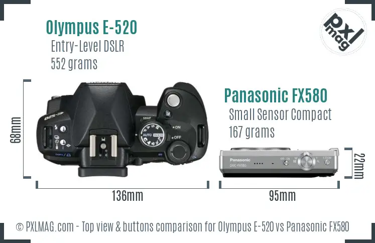 Olympus E-520 vs Panasonic FX580 top view buttons comparison