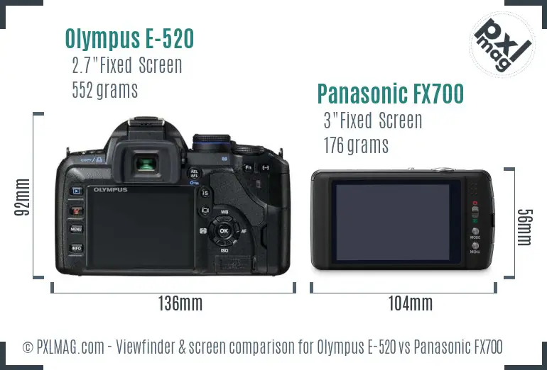 Olympus E-520 vs Panasonic FX700 Screen and Viewfinder comparison
