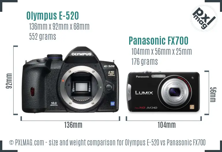 Olympus E-520 vs Panasonic FX700 size comparison