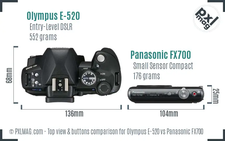 Olympus E-520 vs Panasonic FX700 top view buttons comparison