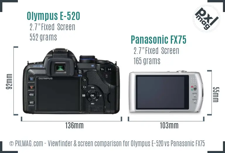 Olympus E-520 vs Panasonic FX75 Screen and Viewfinder comparison