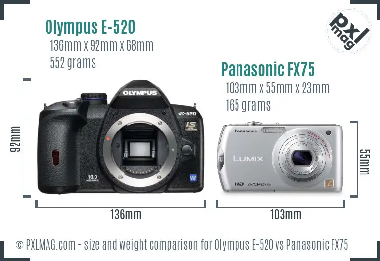 Olympus E-520 vs Panasonic FX75 size comparison