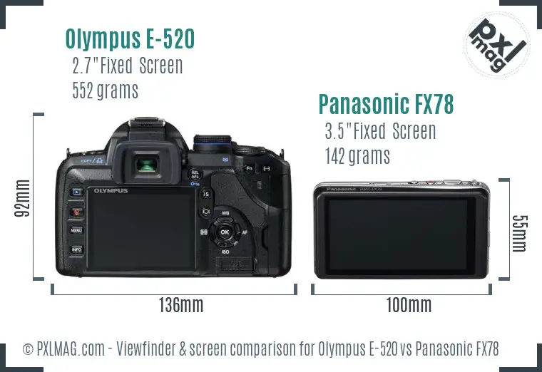 Olympus E-520 vs Panasonic FX78 Screen and Viewfinder comparison