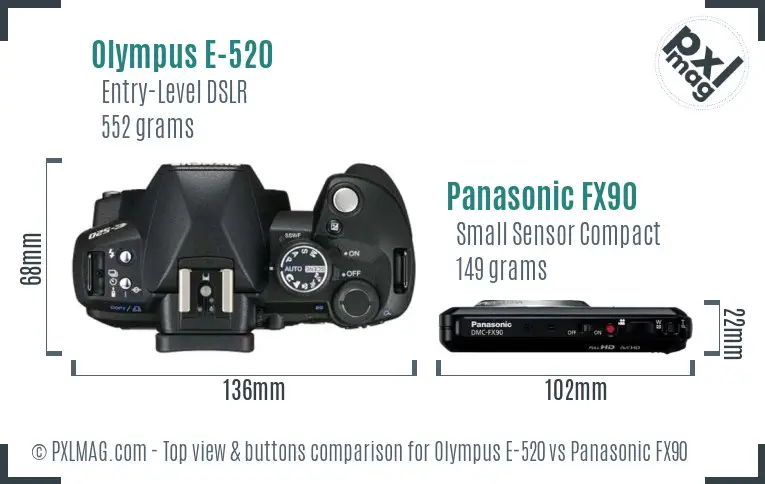 Olympus E-520 vs Panasonic FX90 top view buttons comparison