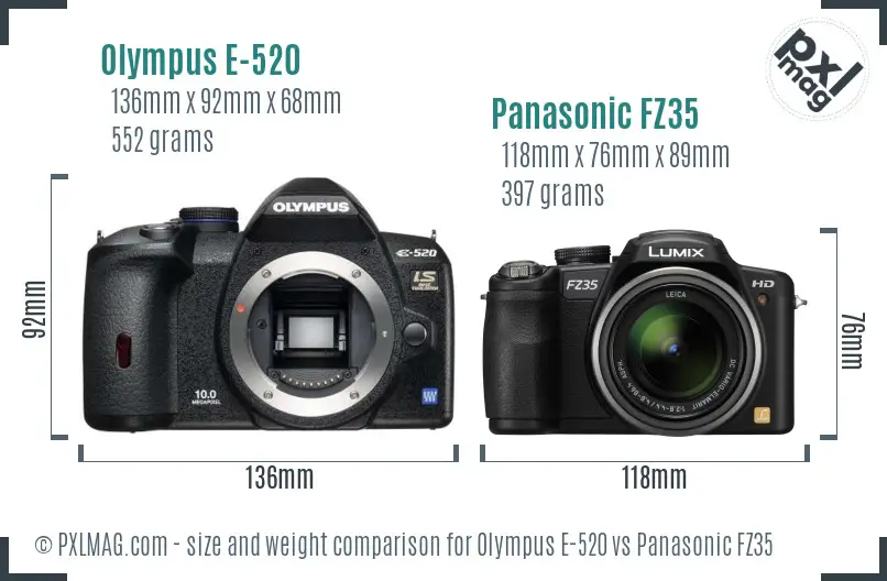 Olympus E-520 vs Panasonic FZ35 size comparison