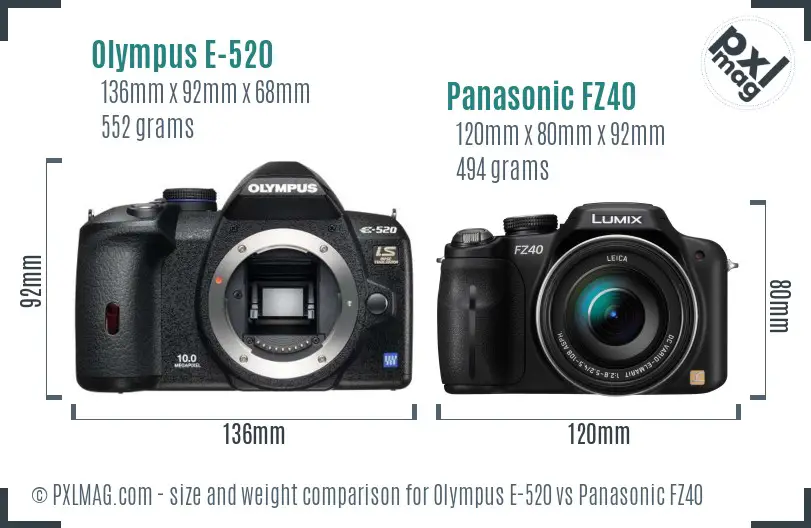 Olympus E-520 vs Panasonic FZ40 size comparison