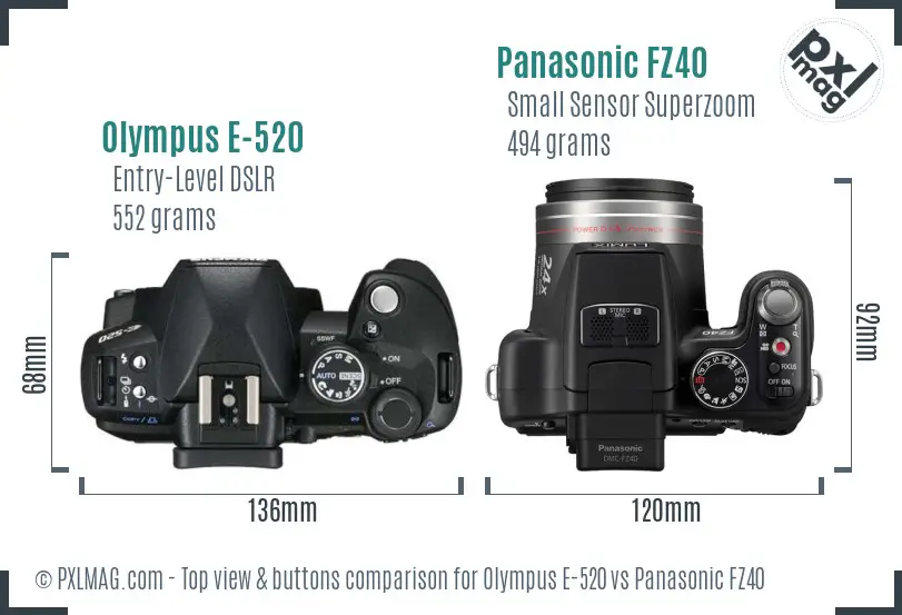 Olympus E-520 vs Panasonic FZ40 top view buttons comparison