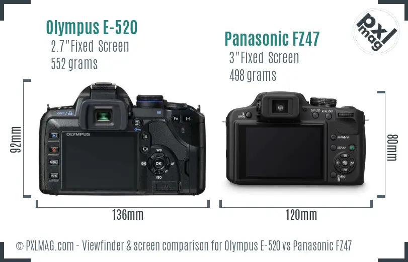 Olympus E-520 vs Panasonic FZ47 Screen and Viewfinder comparison