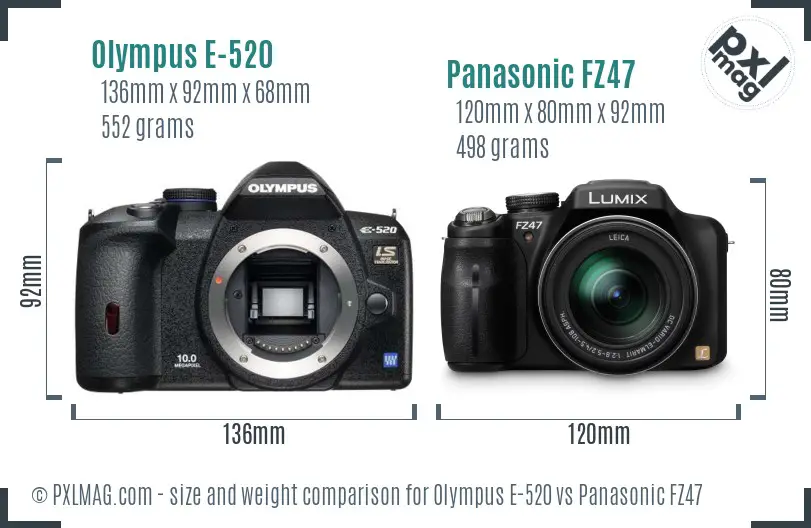 Olympus E-520 vs Panasonic FZ47 size comparison