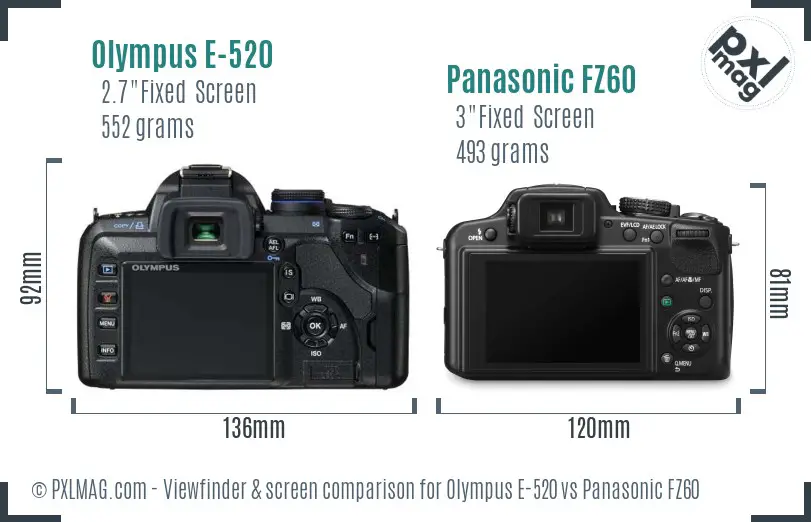 Olympus E-520 vs Panasonic FZ60 Screen and Viewfinder comparison