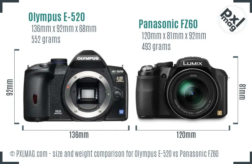 Olympus E-520 vs Panasonic FZ60 size comparison