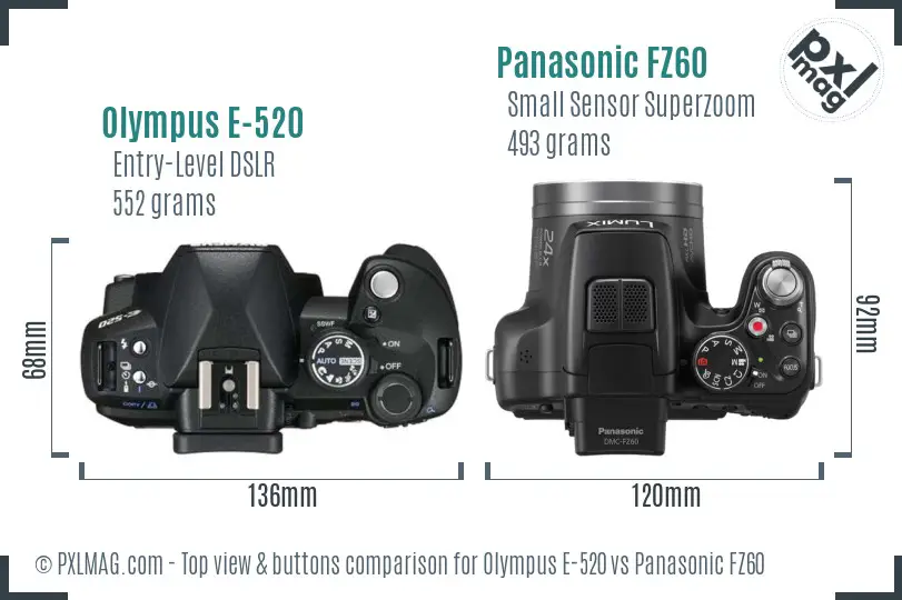 Olympus E-520 vs Panasonic FZ60 top view buttons comparison