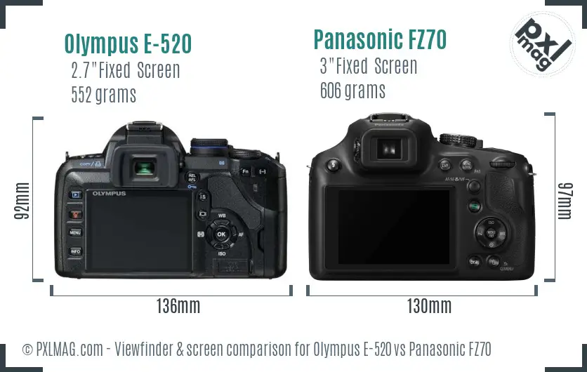 Olympus E-520 vs Panasonic FZ70 Screen and Viewfinder comparison