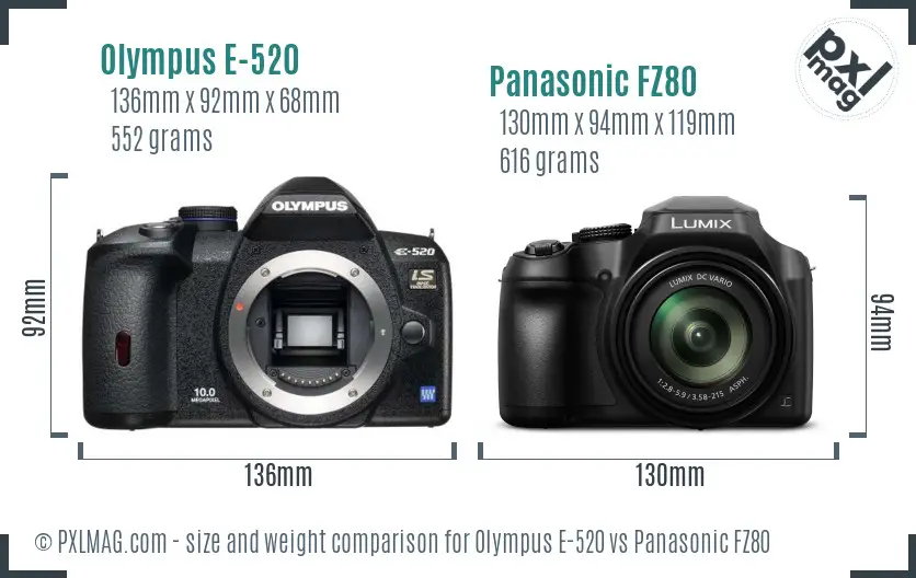Olympus E-520 vs Panasonic FZ80 size comparison