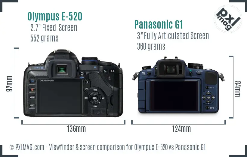 Olympus E-520 vs Panasonic G1 Screen and Viewfinder comparison