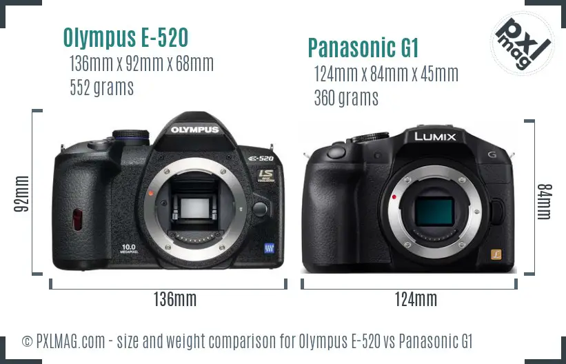 Olympus E-520 vs Panasonic G1 size comparison