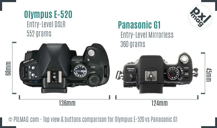 Olympus E-520 vs Panasonic G1 top view buttons comparison