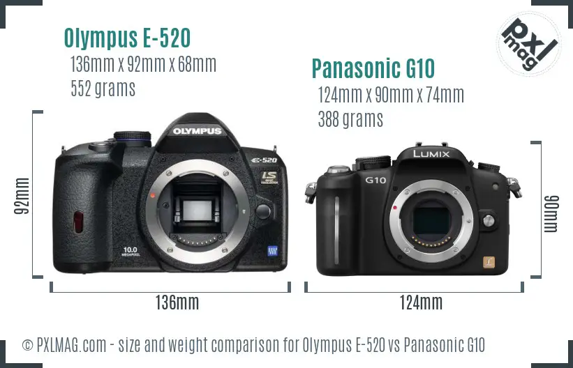 Olympus E-520 vs Panasonic G10 size comparison