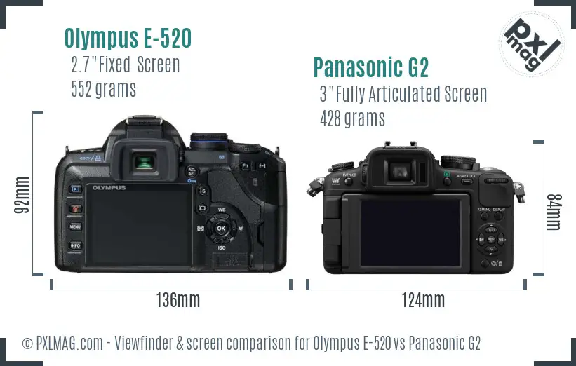 Olympus E-520 vs Panasonic G2 Screen and Viewfinder comparison
