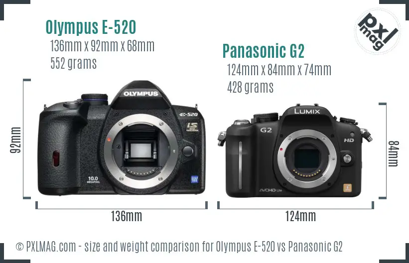 Olympus E-520 vs Panasonic G2 size comparison