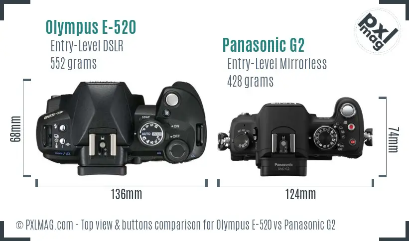 Olympus E-520 vs Panasonic G2 top view buttons comparison