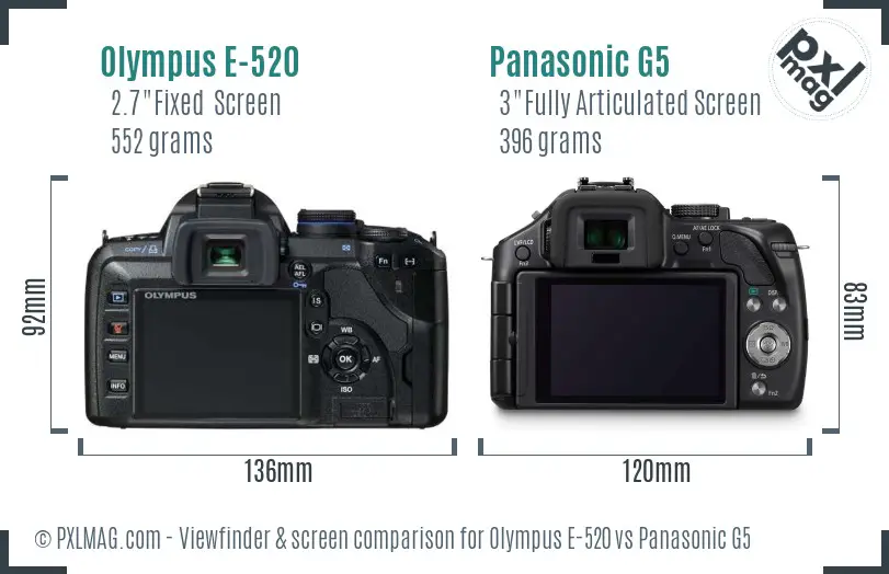 Olympus E-520 vs Panasonic G5 Screen and Viewfinder comparison