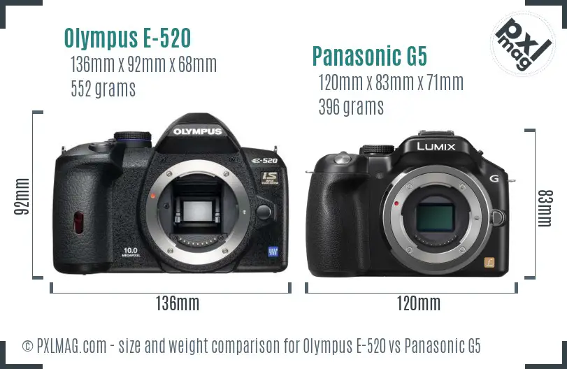 Olympus E-520 vs Panasonic G5 size comparison