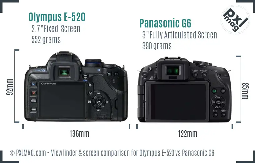 Olympus E-520 vs Panasonic G6 Screen and Viewfinder comparison