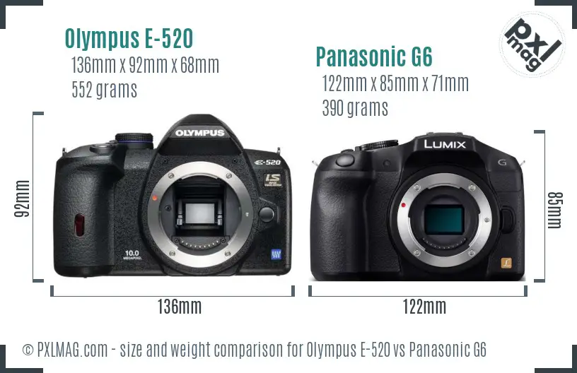 Olympus E-520 vs Panasonic G6 size comparison