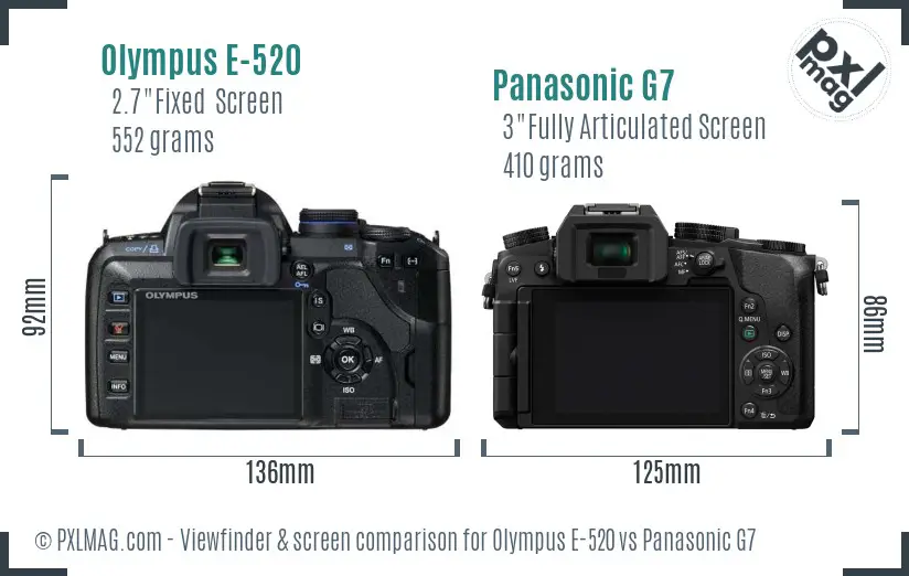 Olympus E-520 vs Panasonic G7 Screen and Viewfinder comparison
