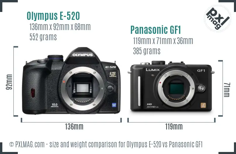 Olympus E-520 vs Panasonic GF1 size comparison