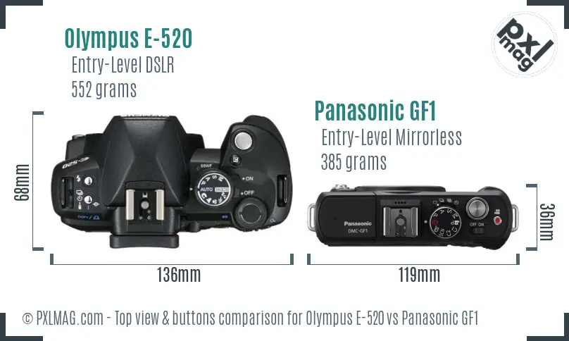Olympus E-520 vs Panasonic GF1 top view buttons comparison