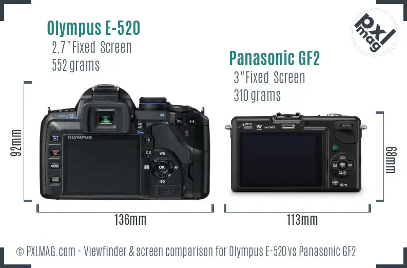 Olympus E-520 vs Panasonic GF2 Screen and Viewfinder comparison