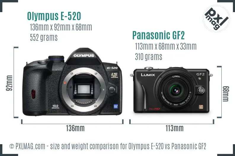 Olympus E-520 vs Panasonic GF2 size comparison