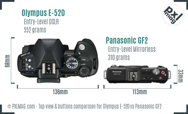 Olympus E-520 vs Panasonic GF2 top view buttons comparison