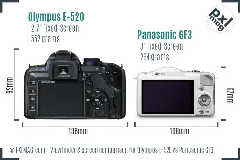 Olympus E-520 vs Panasonic GF3 Screen and Viewfinder comparison