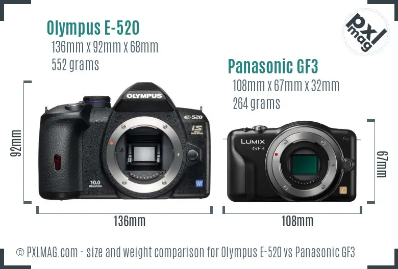 Olympus E-520 vs Panasonic GF3 size comparison