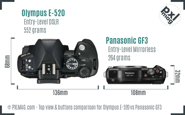 Olympus E-520 vs Panasonic GF3 top view buttons comparison