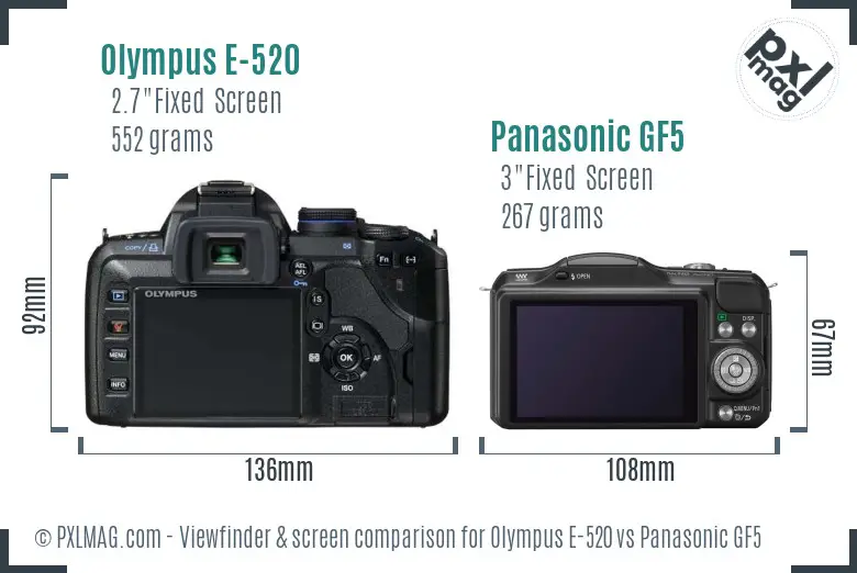 Olympus E-520 vs Panasonic GF5 Screen and Viewfinder comparison