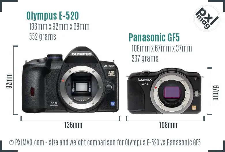 Olympus E-520 vs Panasonic GF5 size comparison