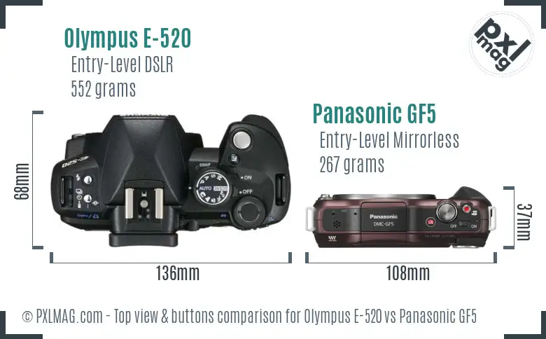 Olympus E-520 vs Panasonic GF5 top view buttons comparison