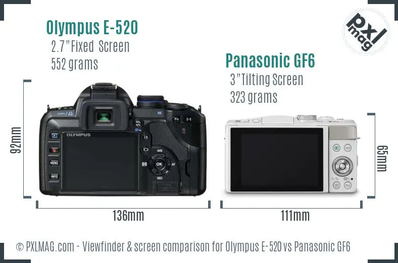 Olympus E-520 vs Panasonic GF6 Screen and Viewfinder comparison