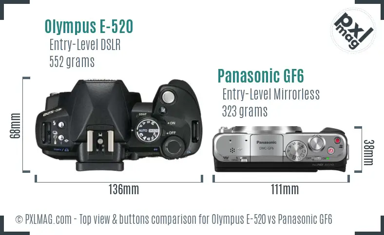 Olympus E-520 vs Panasonic GF6 top view buttons comparison