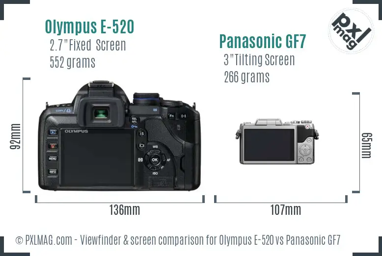 Olympus E-520 vs Panasonic GF7 Screen and Viewfinder comparison