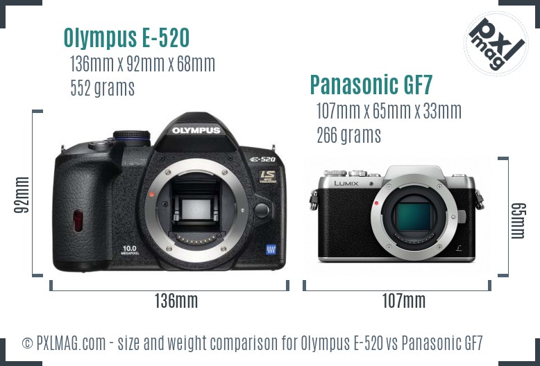 Olympus E-520 vs Panasonic GF7 size comparison