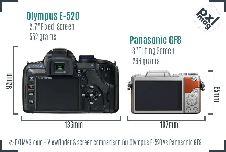Olympus E-520 vs Panasonic GF8 Screen and Viewfinder comparison