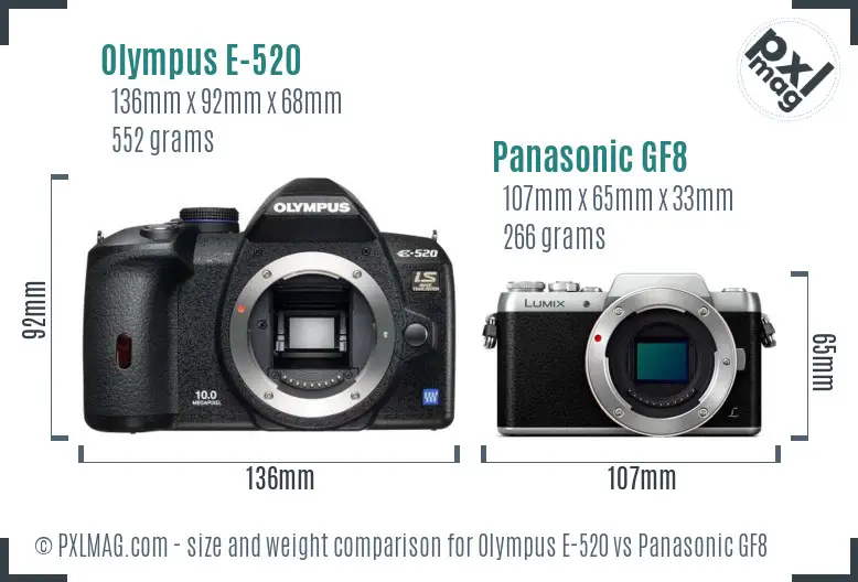 Olympus E-520 vs Panasonic GF8 size comparison