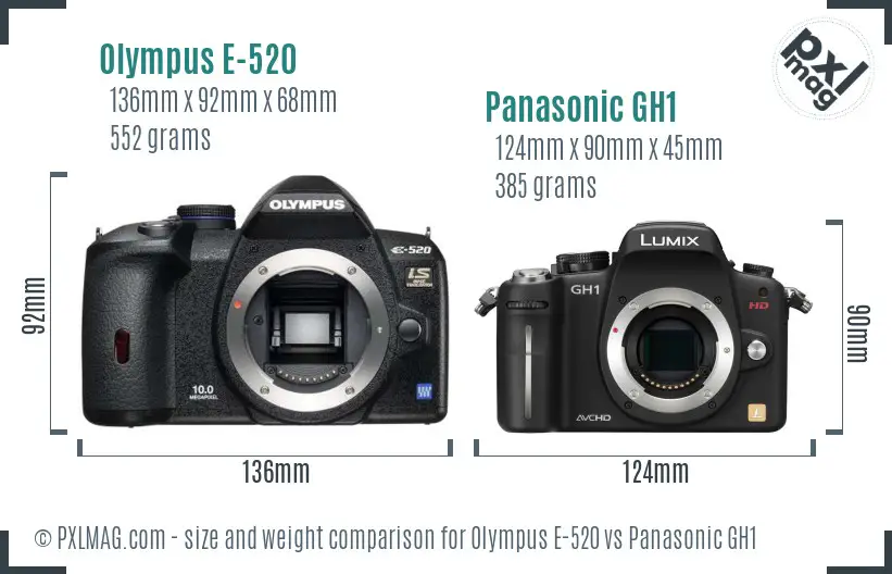 Olympus E-520 vs Panasonic GH1 size comparison