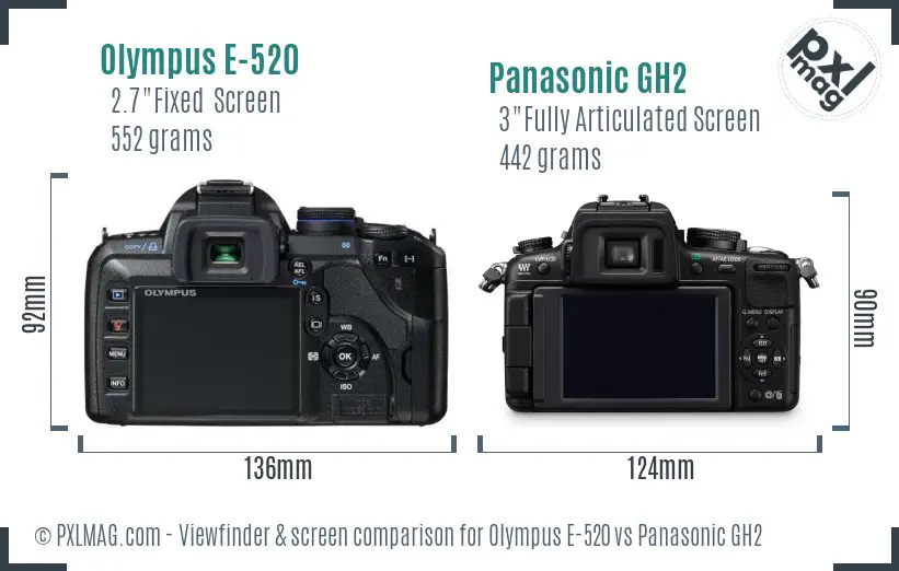 Olympus E-520 vs Panasonic GH2 Screen and Viewfinder comparison