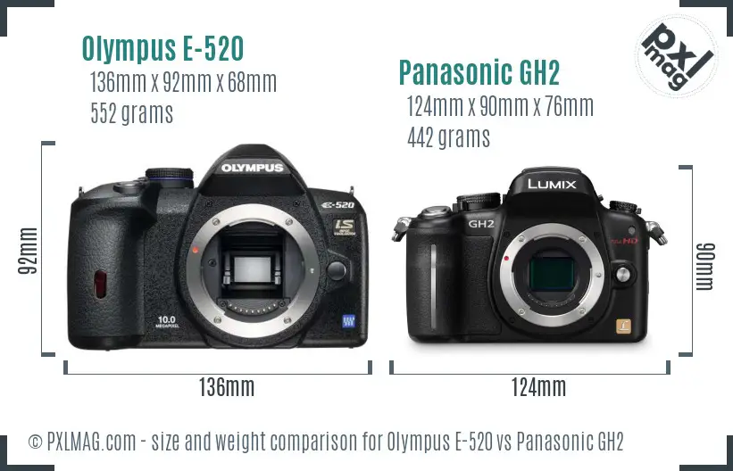 Olympus E-520 vs Panasonic GH2 size comparison